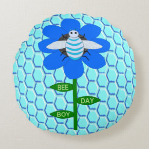 Coussins Ronds Joyeux Bee Day Boy Blue Birthday Bumblebee