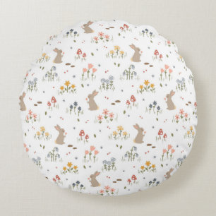 Coussins Ronds Joyeux Bunny de Pâques Fleurs sauvages mignonette