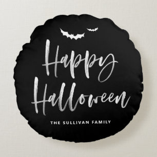 Coussins Ronds Joyeux Halloween Brosse en noir et blanc