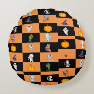 Coussins Ronds Joyeux Halloween, Citrouille Sinière, Fantôme, Squ