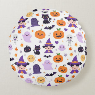 Coussins Ronds Joyeux Halloween Sorcières Fantômes Chats Chauves-