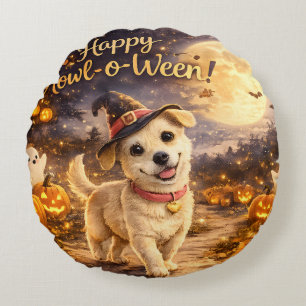 Coussins Ronds Joyeux Howl-o-Ween Chien Mignon Design Halloween