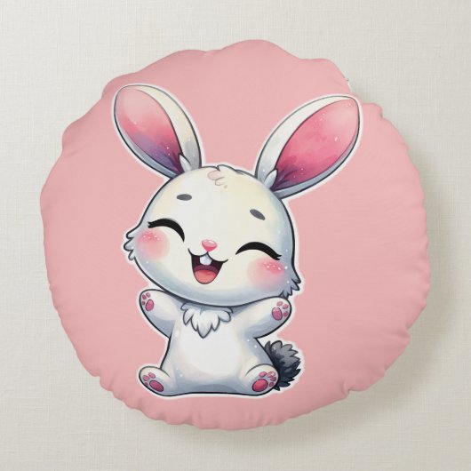 Coussins Ronds Joyeux lapin aquarelle (Dos)