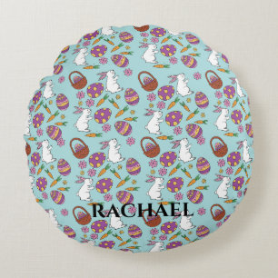 Coussins Ronds Joyeux lapins de Pâques Motif Floral Oeuf Printemp