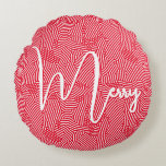 Coussins Ronds Joyeux Noël<br><div class="desc">Joyeux dans une écriture blanche chic sur un motif de gribouillis et de points blancs,  ce coussin rouge rond est parfait pour décorer votre maison pour les vacances. CORRESPONDRE des articles dans notre magasin.</div>