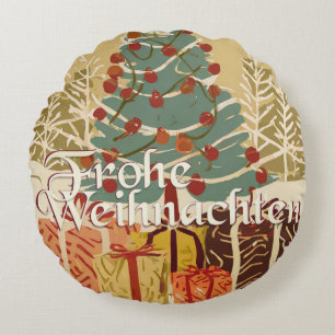 Coussins Ronds Joyeux Noël arbre cadeaux style rétro