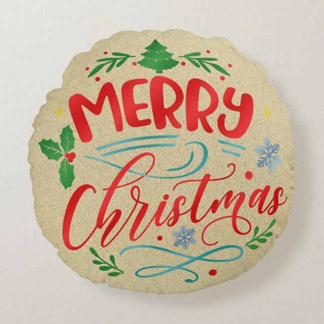 Coussins Ronds Joyeux Noël Burlap Design (Devant)