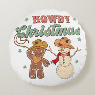 Coussins Ronds Joyeux Noël Cowboy Groovy Bonhomme de Neige Wester