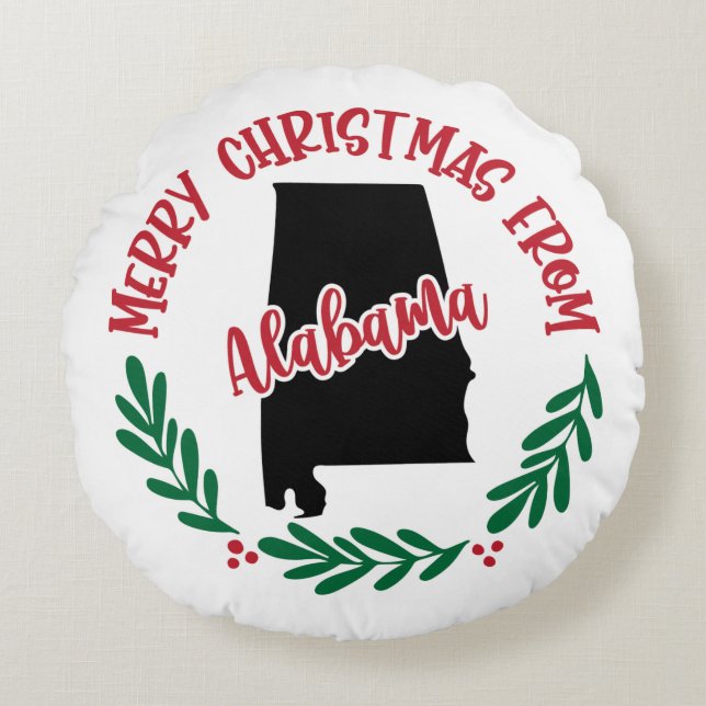 Coussins Ronds Joyeux Noël de l'Alabama US Rouge Vert Blanc (Devant)