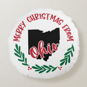 Coussins Ronds Joyeux Noël de l'Ohio US Rouge Vert Blanc