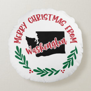 Coussins Ronds Joyeux Noël de Washington US Rouge Vert Blanc
