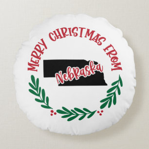 Coussins Ronds Joyeux Noël du Nebraska US Red Green