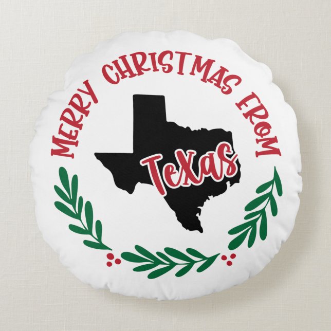 Coussins Ronds Joyeux Noël du Texas US Red Green White (Devant)