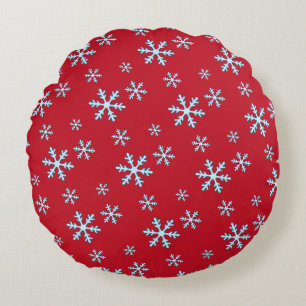 Coussins Ronds Joyeux Noël Flocon de Neige Bleu Vacances Hiver