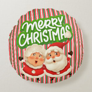 Coussins Ronds Joyeux Noël Monsieur Madame Claus Papier Cadeau