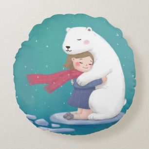 Coussins Ronds Joyeux Noël : Ours Polaire & Illustration enfant
