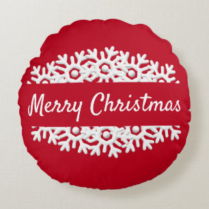 Coussins Ronds Joyeux Noël rouge et blanc flocon