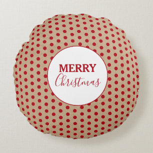 Coussins Ronds Joyeux Noël Rouge Pois Kraft Rustique