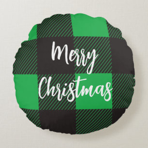 Coussins Ronds Joyeux Noël vert plaid