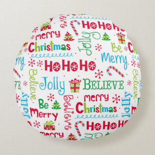 Coussins Ronds Joyeux Noël Whimsical moderne Jolly Typographie