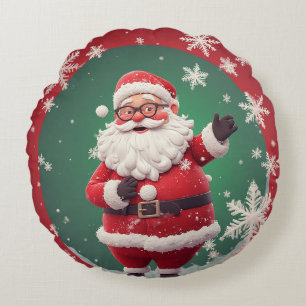 Coussins Ronds Joyeux Père Noël Flocon de Neige Noël Vacances Joi