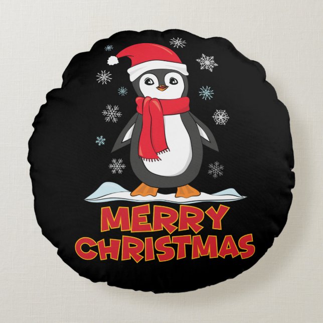 Coussins Ronds Joyeux Pingouin mignon de Noël (Devant)