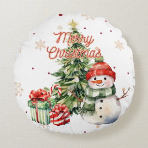 Coussins Ronds Joyeux sapin de Noël Snowman et présents
