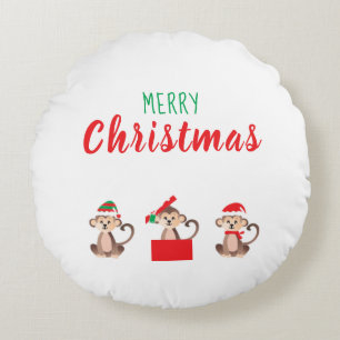 Coussins Ronds Joyeux singe de Noël portant le Casquette de Noël