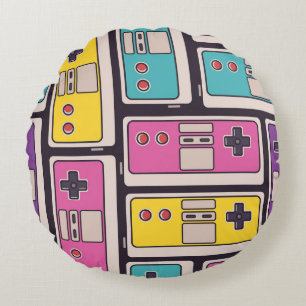 Coussins Ronds Joysticks de jeu papier peint Vintage coloré