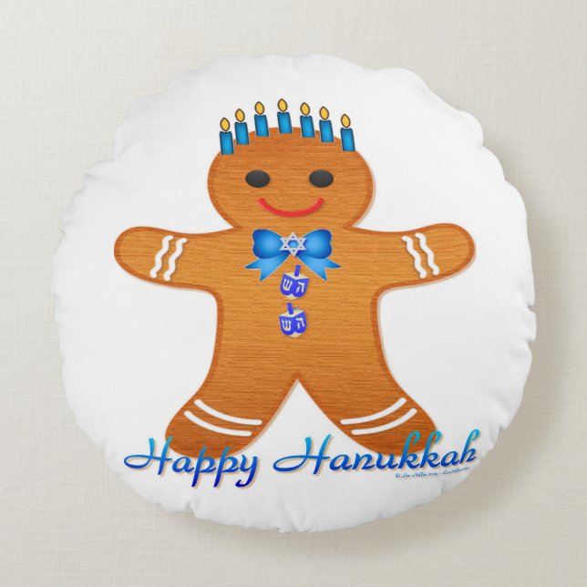 Coussins Ronds Judaïque Hanoukka Gingerbread Homme Menorah (Devant)