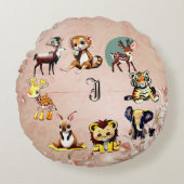 Coussins Ronds Jungle Safari Animal Kingdom Woodland Monogramme e (Devant)