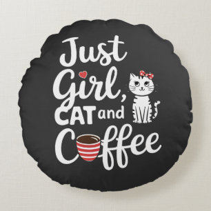 Coussins Ronds Juste Fille Chat Et Café