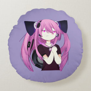 Coussins Ronds Juste une fille qui aime l'Anime, la musique et le