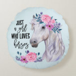 Coussins Ronds Juste une fille qui aime les chevaux - (Bleu clair<br><div class="desc">Juste une fille qui aime les chevaux - floral,  coussin rond en bleu clair.</div>