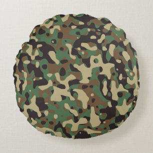 Coussins Ronds Kaki Brun Vert Gris Camo Camouflage Boisée
