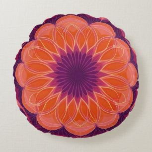 Coussins Ronds Kaleidoscope à fleurs orange et violet