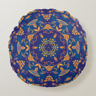 Coussins Ronds Kaléidoscope couleur aquarelle mandala. Oriental