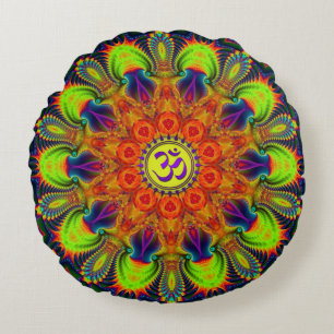 Coussins Ronds Kaleidoscope fractal psychédélique Om