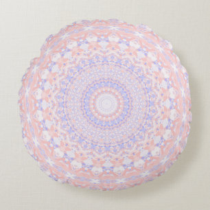 Coussins Ronds Kaleidoscope rose, blanc et bleu