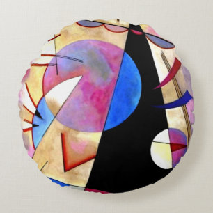 Coussins Ronds Kandinsky - Cubisme Abstrait avec Roses et Bleus