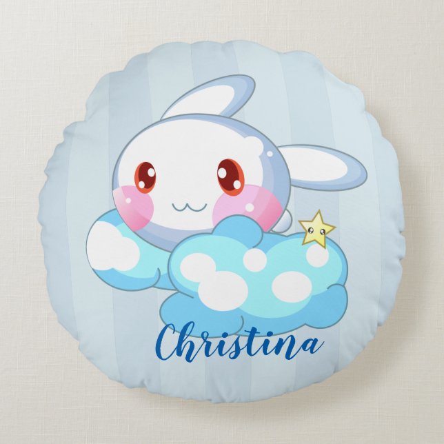 Coussins Ronds Kawaii Bunny, Cloud & Star Custom (Devant)