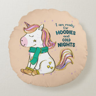 Coussins Ronds Kawaii Unicorn Hiver et Sweat - shirt à capuche