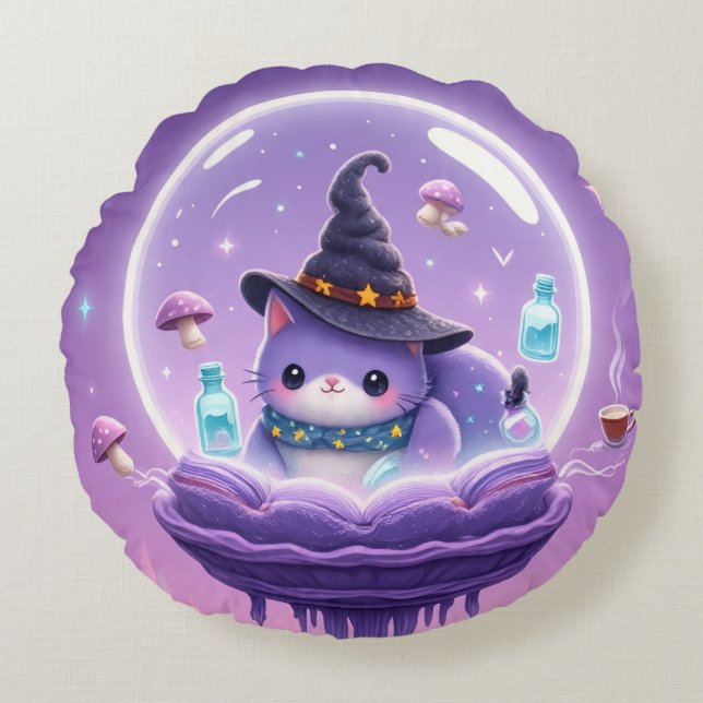 Coussins Ronds Kawaii Witch Snow Globe Round Pillow (Devant)