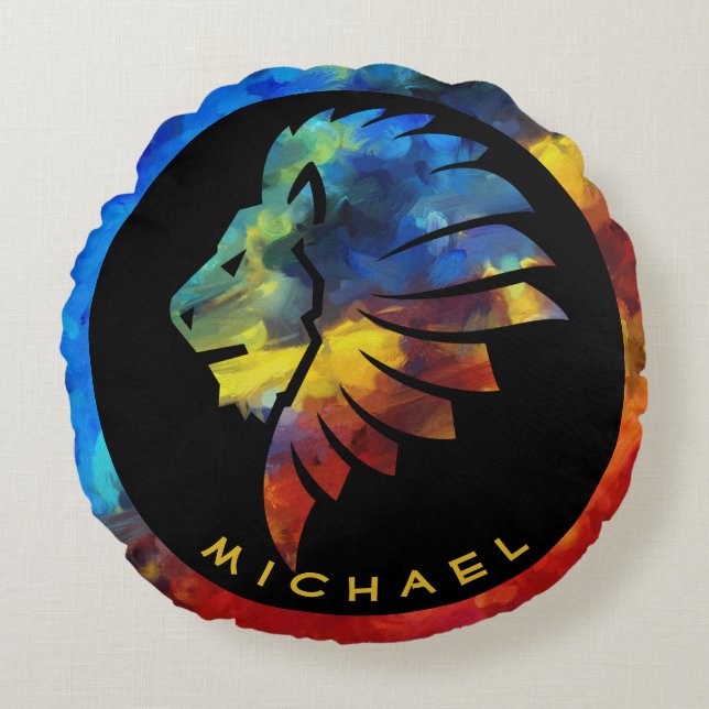 Coussins Ronds King of the jungle watercolor name monogram (Devant)