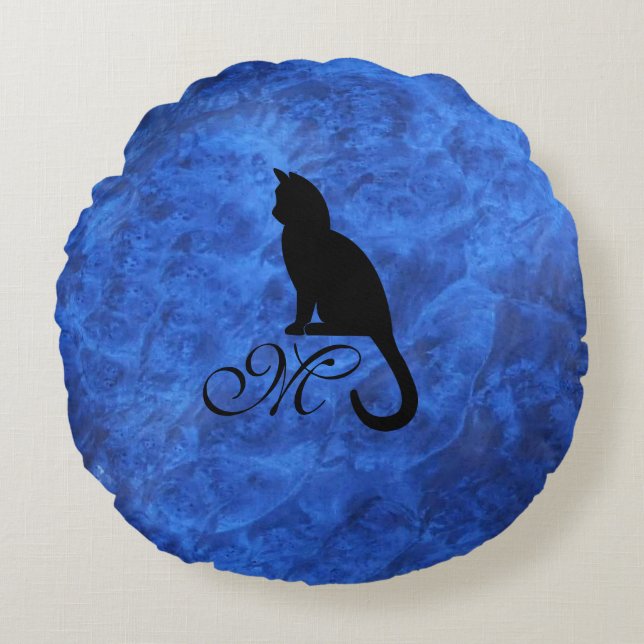 Coussins Ronds Kitten Monogram Sapphire Blue (Devant)
