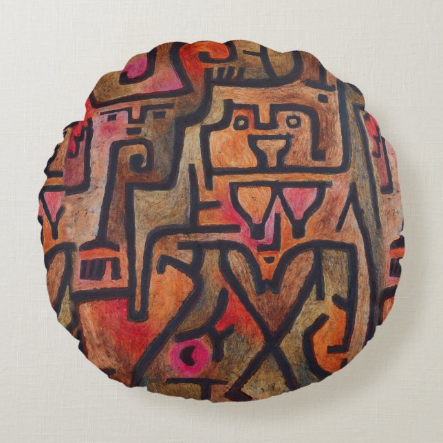 Coussins Ronds Klee Expressionniste Forêt Abstraite Art Moderne (Devant)