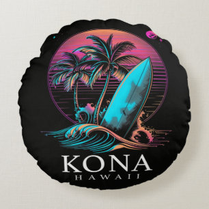 Coussins Ronds Kona Hawaï Planche de Surf Hawaïenne Vintage