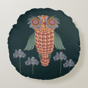 Coussins Ronds La chouette de sagesse et de fleurs
