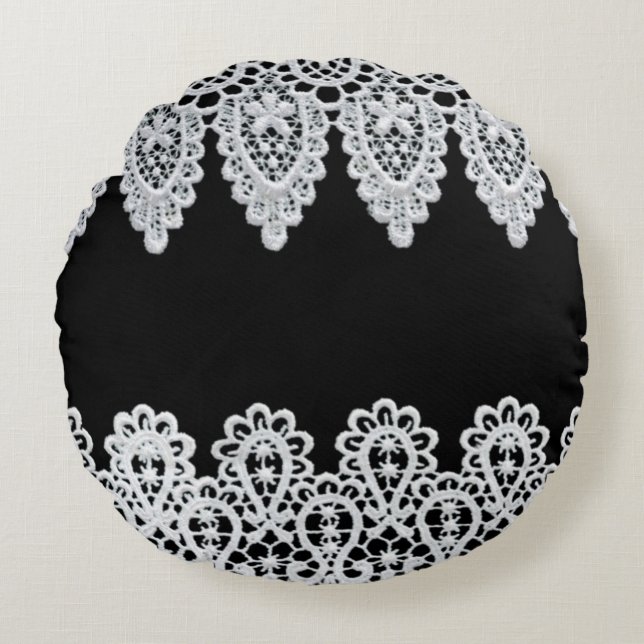 Coussins Ronds La dentelle blanche forme une frontière sensible (Devant)