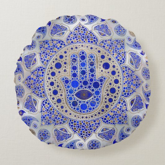 Coussins Ronds La main de Hamsa sur la mère de la perle (Devant)